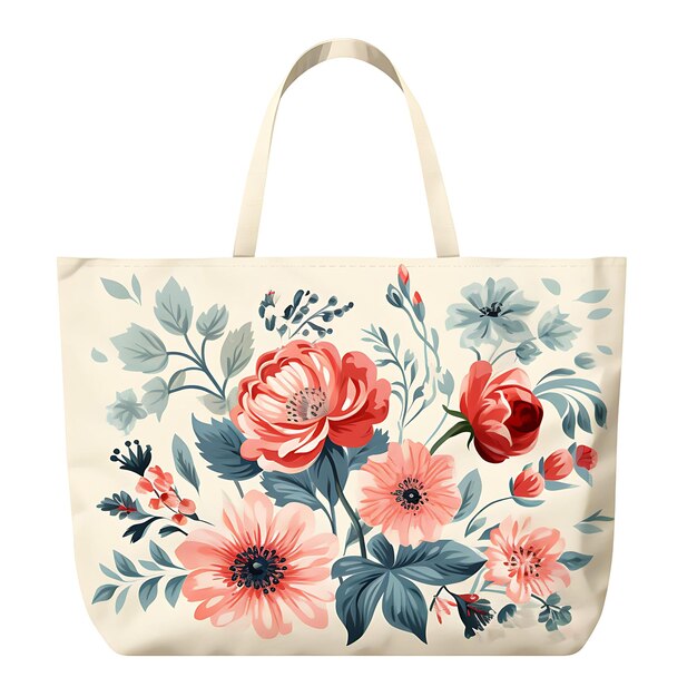 Aquarela de uma bolsa de tecido cosida à mão com um desenho de camiseta clipart retangular com estampa floral