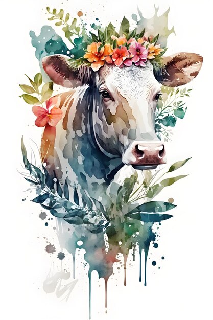 aquarela de vaca isolada no fundo branco