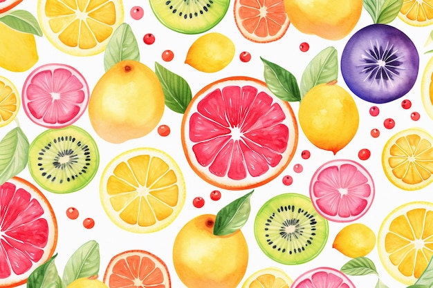 Aquarela de verão cheia de frutas vibrantes