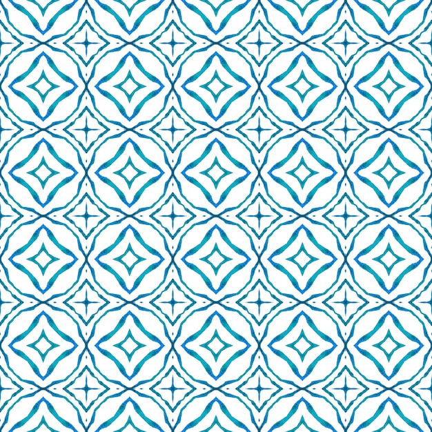 Aquarela de verão padrão de fronteira étnica Azul