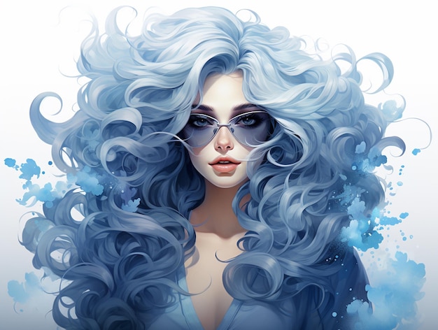 aquarela de vetor em tons de azul personagem de menina aquarela estilo azul