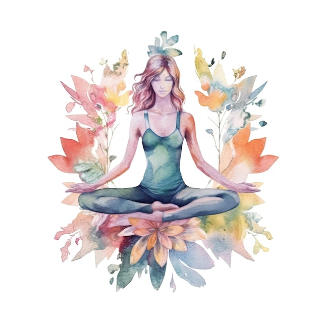 aquarela de Yoga posa com um floral