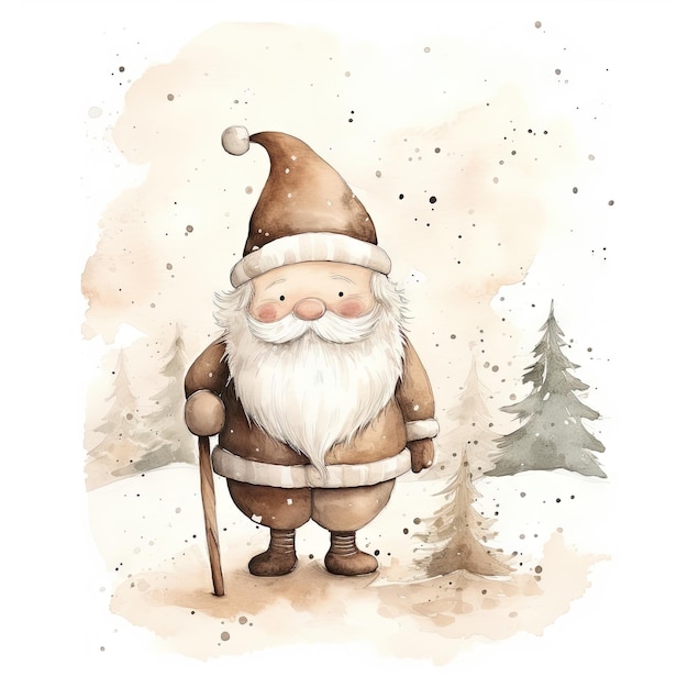 Aquarela desenhada à mão Papai Noel com tons pastel neutros isolado fundo branco múltiplos valores