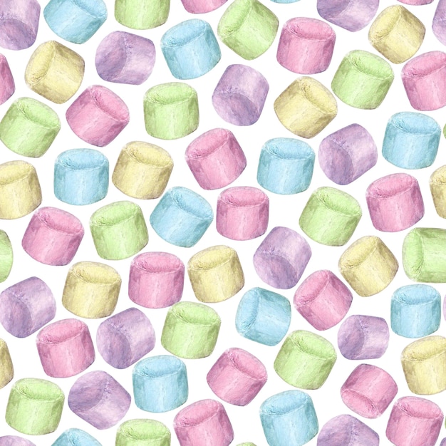 Aquarela desenhada à mão sem costura padrão com marshmallow colorido