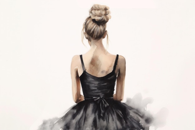 Aquarela desenhando uma bailarina em um vestido preto fica de costas gerada por IA