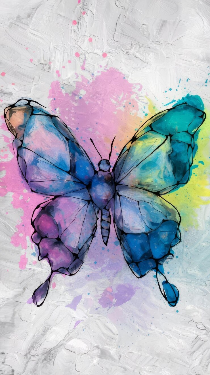 Foto aquarela desenho borboleta feito de manchas e salpicos esboço