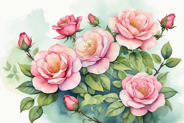 Aquarela Desenho de cartão de saudação de rosa chinesa