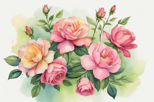 Aquarela Desenho de cartão de saudação de rosa chinesa