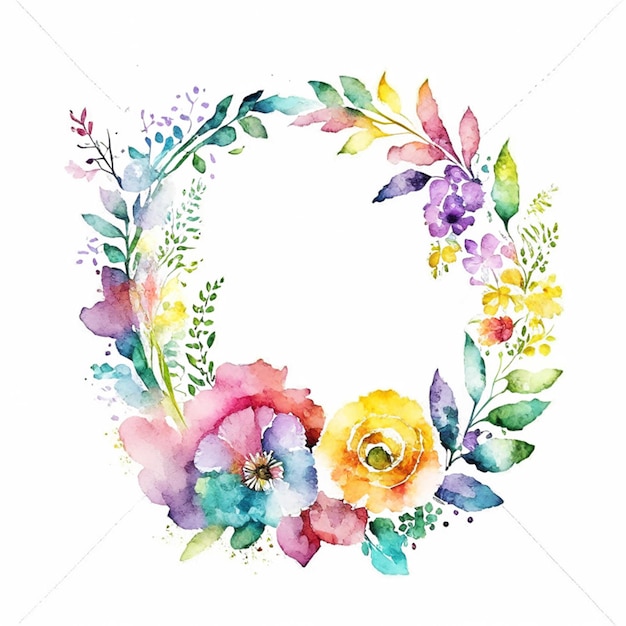 Aquarela desenho de moldura boho de flores coloridas