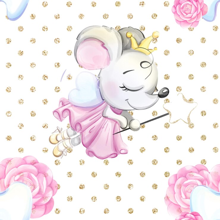 Foto aquarela desenho desenhado sem costura com dente de fada princesa rato com coroa rosas