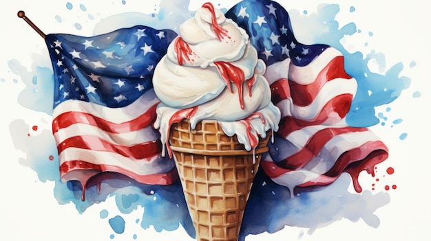 Aquarela Día del helado Estados Unidos 21 de julio IA generativa