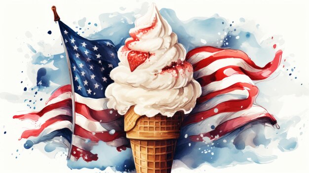 Aquarela Día del helado Estados Unidos 21 de julio IA generativa