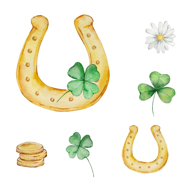 Aquarela para el día de San Patricio con ilustraciones verdes
