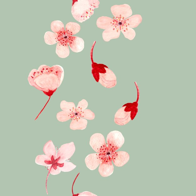 Aquarela dibujada a mano rama de flor de sakura rosa patrón sin costura aislado en blanco