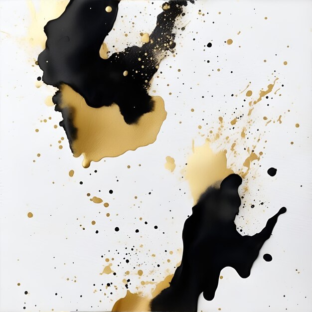 Foto aquarela dourada preta e metálica sobre um fundo branco a cor espirra no fundo do papel