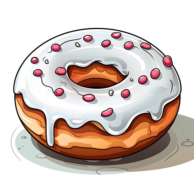 Foto aquarela e desenho doce e saboroso donut branco com creme de morango feito em casa