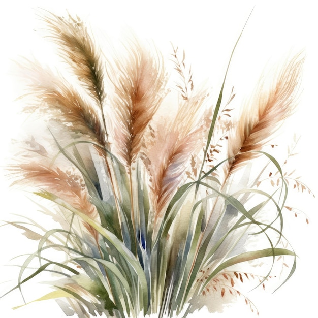 Aquarela elegante de grama dos pampas em fundo branco