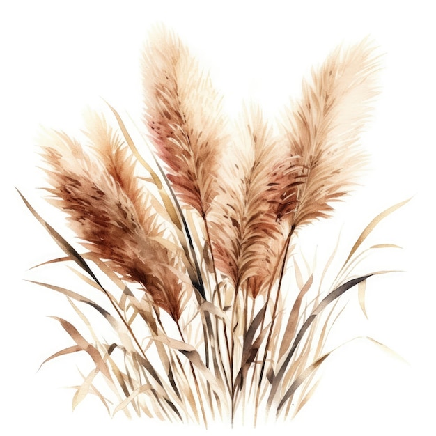 Aquarela elegante de grama dos pampas em fundo branco