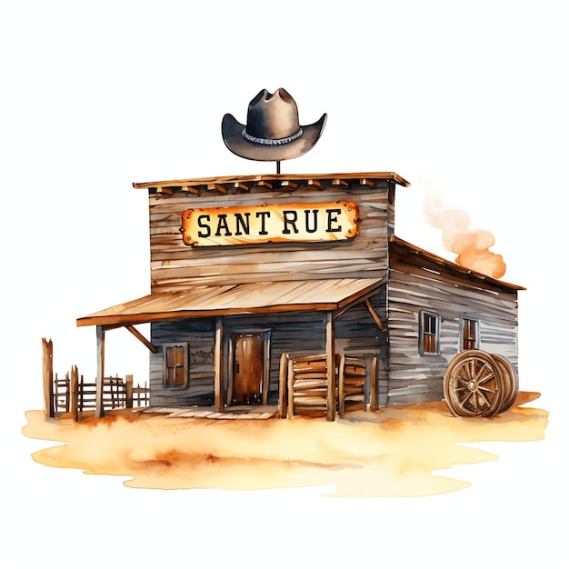 Aquarela Escritório do Xerife sinal ocidental oeste selvagem cowboy ilustração do deserto clipart