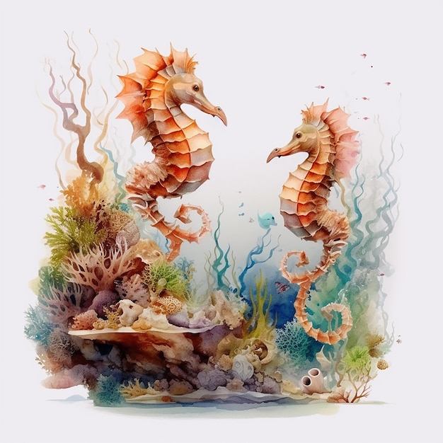 Aquarela estética Ilustração da vida oceânica