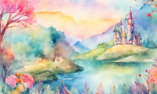 Aquarela estilo caprichoso e colorido mundo de fantasia