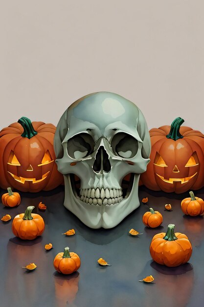 Aquarela estilo fundo de Halloween com crânio e abóbora
