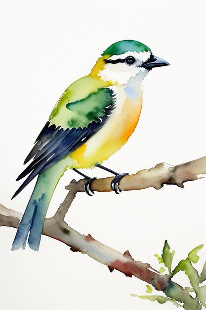 Foto aquarela estilo tinta colorido pássaro animal papel de parede ilustração de fundo de pé no ramo
