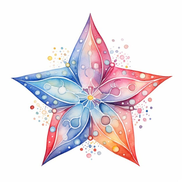 Aquarela estrela azul em um fundo branco Ilustração em aquarela