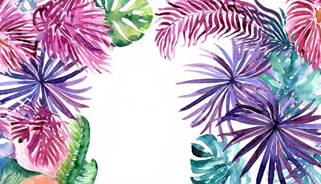 Foto aquarela exótica marco tropical borde de palma fondo de verano ia generativo
