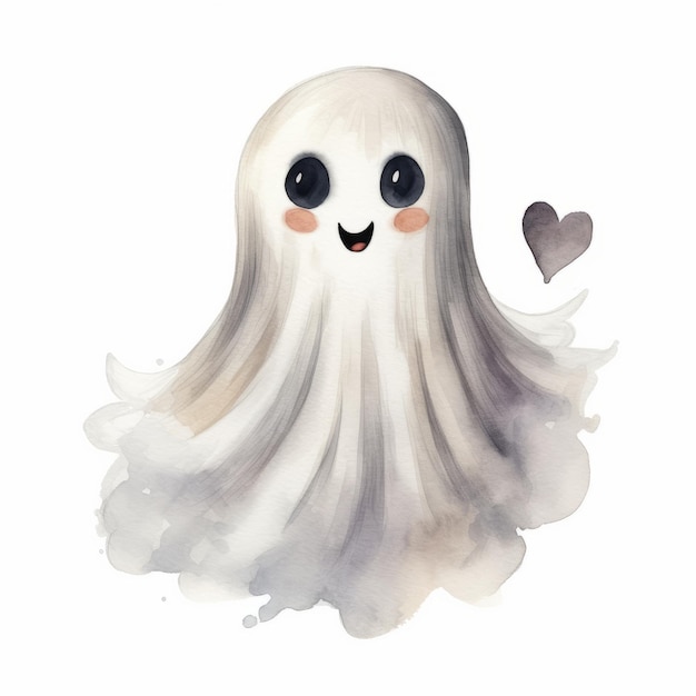 Aquarela fantasma bonito com coração isolado em fundo branco