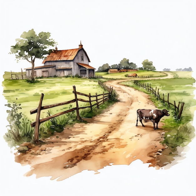 Aquarela fazenda oeste selvagem oeste cowboy deserto ilustração clipart