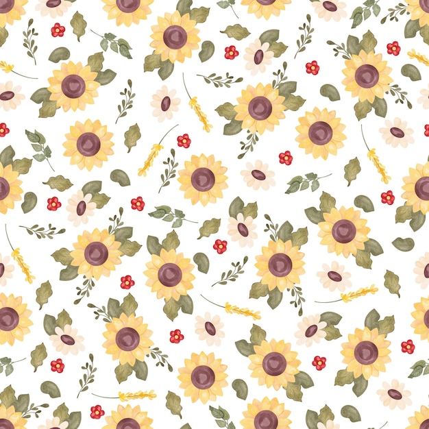 Aquarela de flor de girasol y margarita con patrón floral