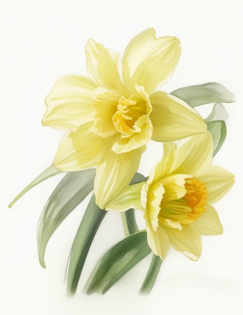 Foto aquarela flor de narcisos sobre un fondo blanco