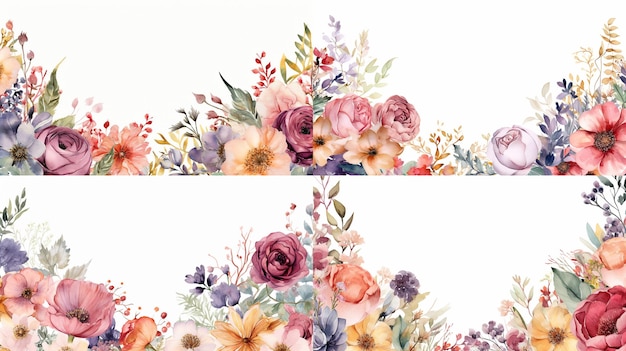 Aquarela floral abstrata em papel pintura fundo texturizado com borda floral de casamento