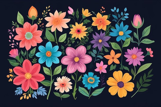 Aquarela Floral Artes vetoriais Colecção de flores coloridas