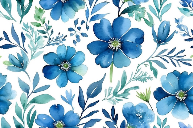Aquarela floral azul floral