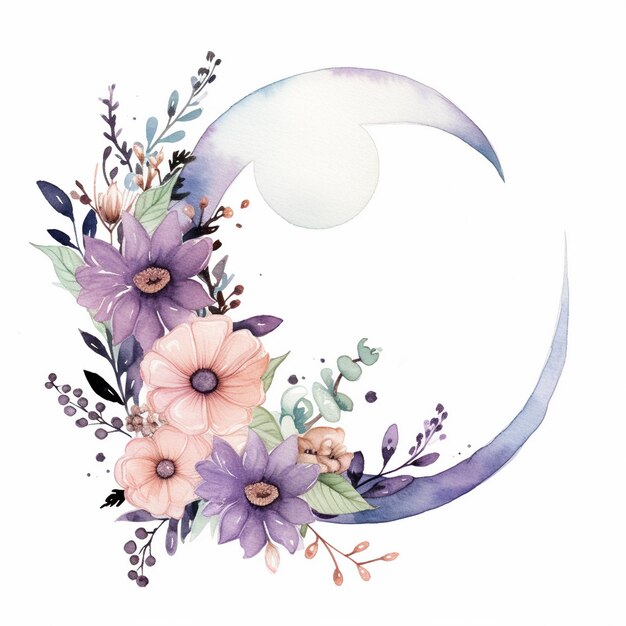 Aquarela floral Boho Moon Clipart