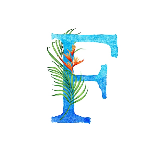 Aquarela floral com tipografia do alfabeto f das folhas