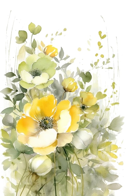 Aquarela Floral Decoração de casamento em cinza amarelo-oliva claro