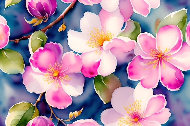 Aquarela Floral fundo de primavera de flor de cerejeira