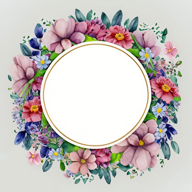 Foto aquarela floral quadro círculo forma fundo branco