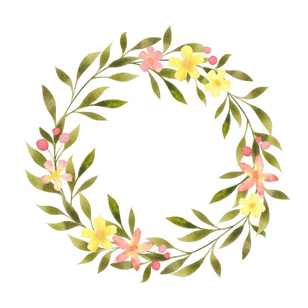 Aquarela floral redonda moldura moldura em branco modelo cópia espaço isolado no branco