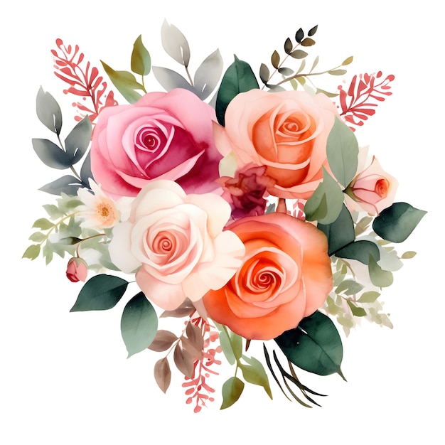 aquarela flores ilustração floral folhas e botões composição botânica para casamento ou saudação