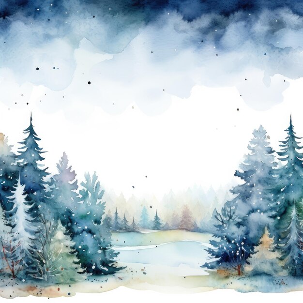 Foto aquarela floresta de inverno de natal