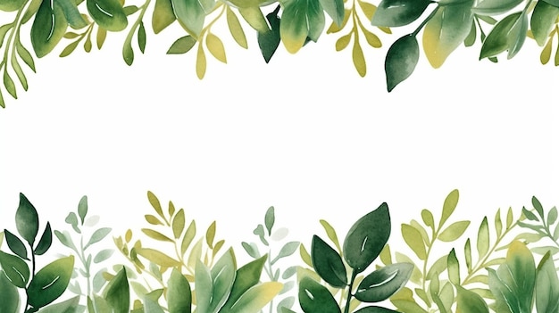 Foto aquarela folhas verdes de fundo ilustração pintada à mão em fundo branco ia generativa