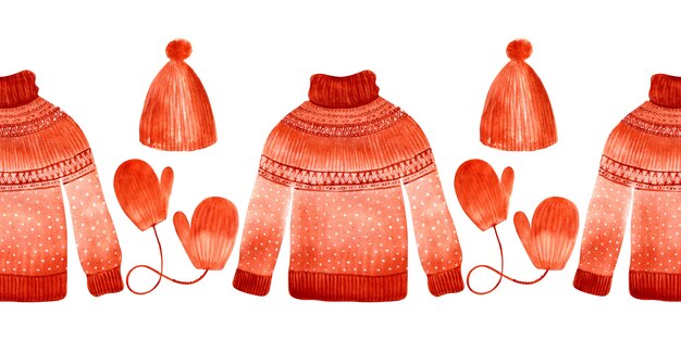 Aquarela fronteira sem costura com blusas de inverno