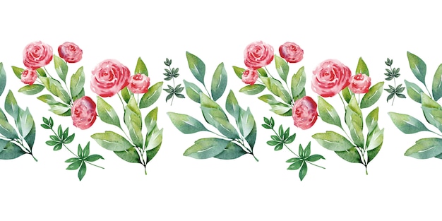 Aquarela fronteiras padrão com corações fofos e flores delicadas