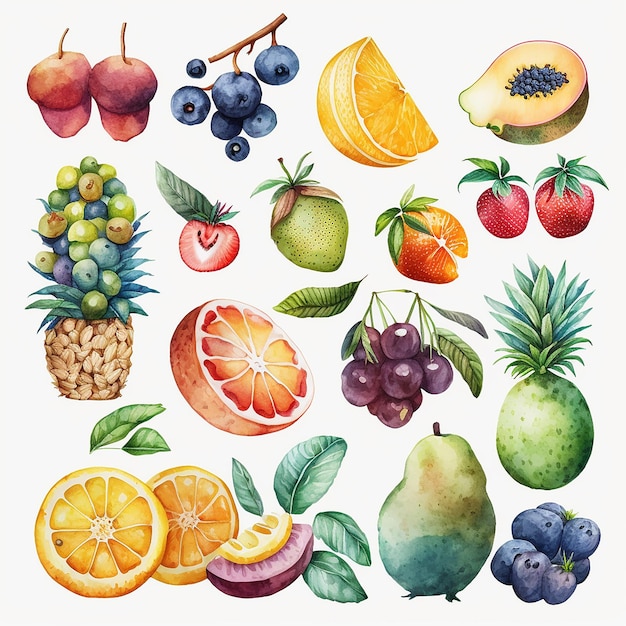 Aquarela frutas em um fundo branco