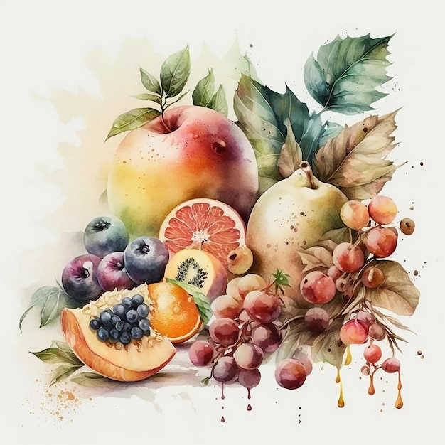 Aquarela frutas em um fundo branco