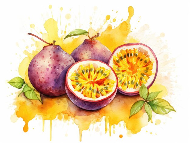 Foto aquarela fruto da paixão isolado aquarela passiflora madura aquarela criativa maracuya em branco